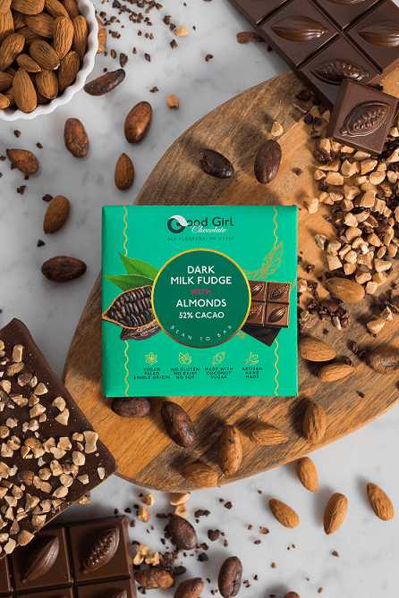 Dark Fudge with Almonds 52% (Semi - sweet) - Good Girl Chocolate